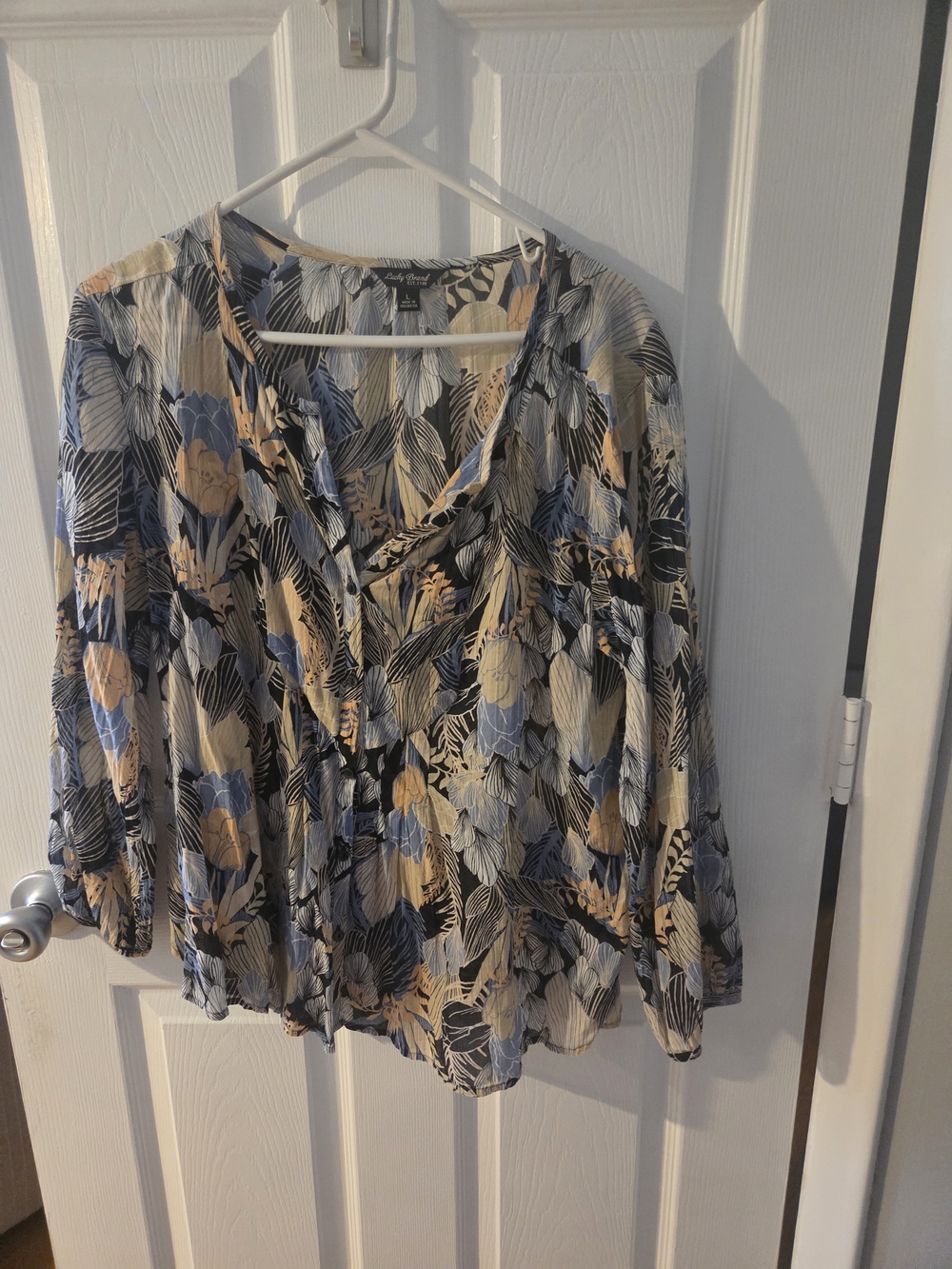 Lucky Brand Floral Button-Front Blouse in Blue & Cream